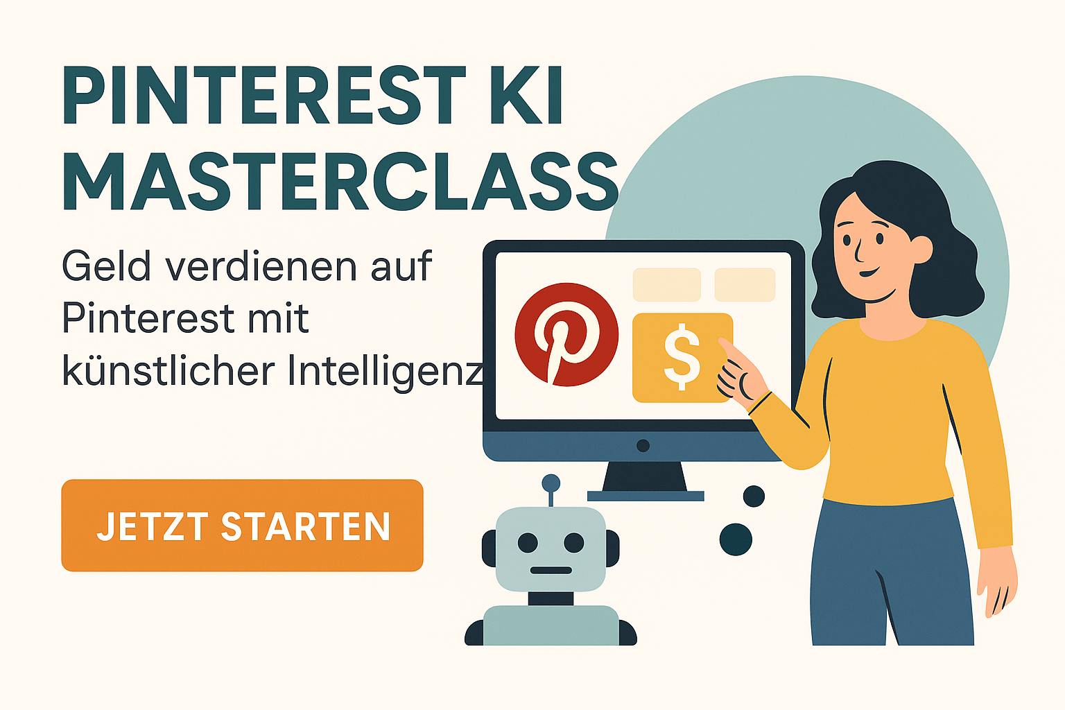 Digitale Werbegrafik zur Pinterest KI Masterclass für automatisierte Affiliate-Einnahmen